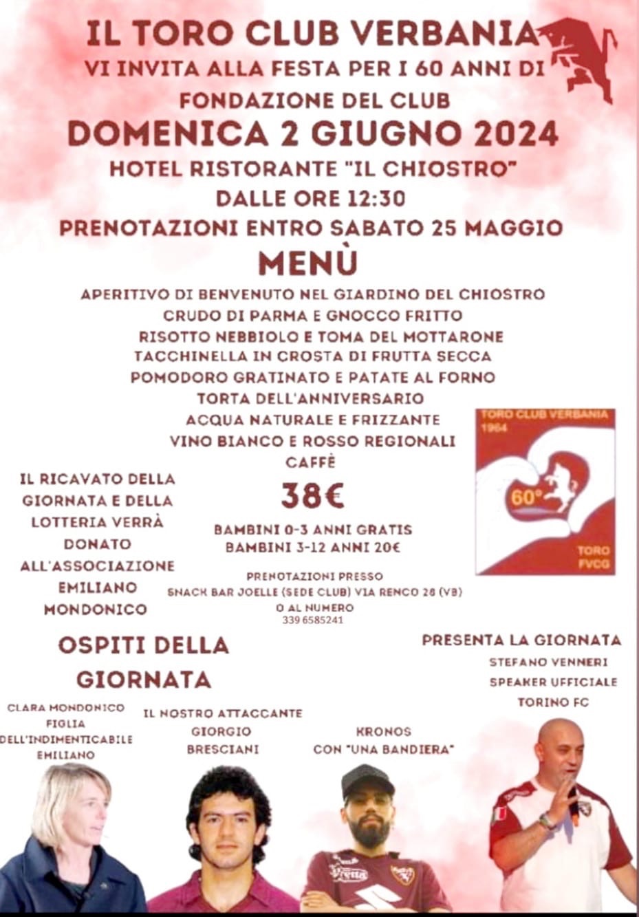 Al Chiostro di Verbania la festa per i 60 anni di fondazione del Toro Club Verbania