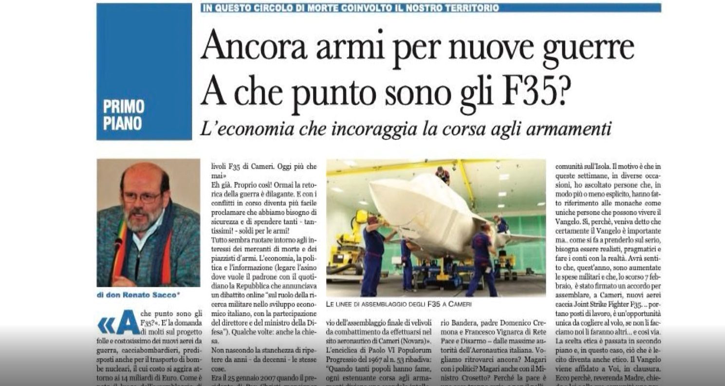 Non di Solo Pane: "stop al traffico di armi, è terribile lucrare sulla morte"