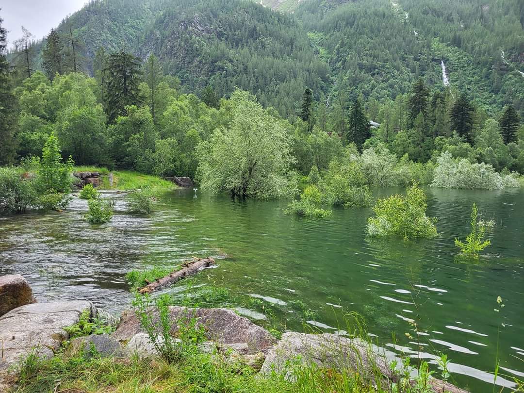Il lago di Antrona prossimo all'esondazione, chiusa la  strada nuova. Per raggiungerlo si percorre quella vecchia