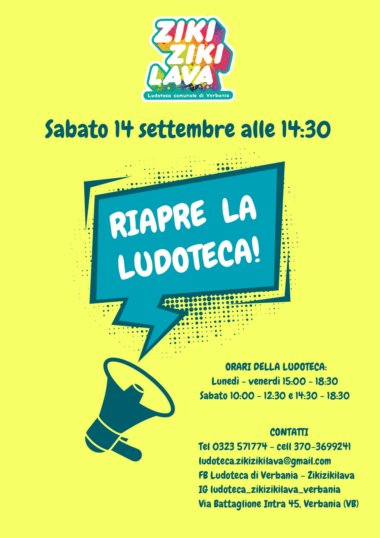 Sabato 14 settembre riapre la ludoteca comunale Zikikilava di Verbania