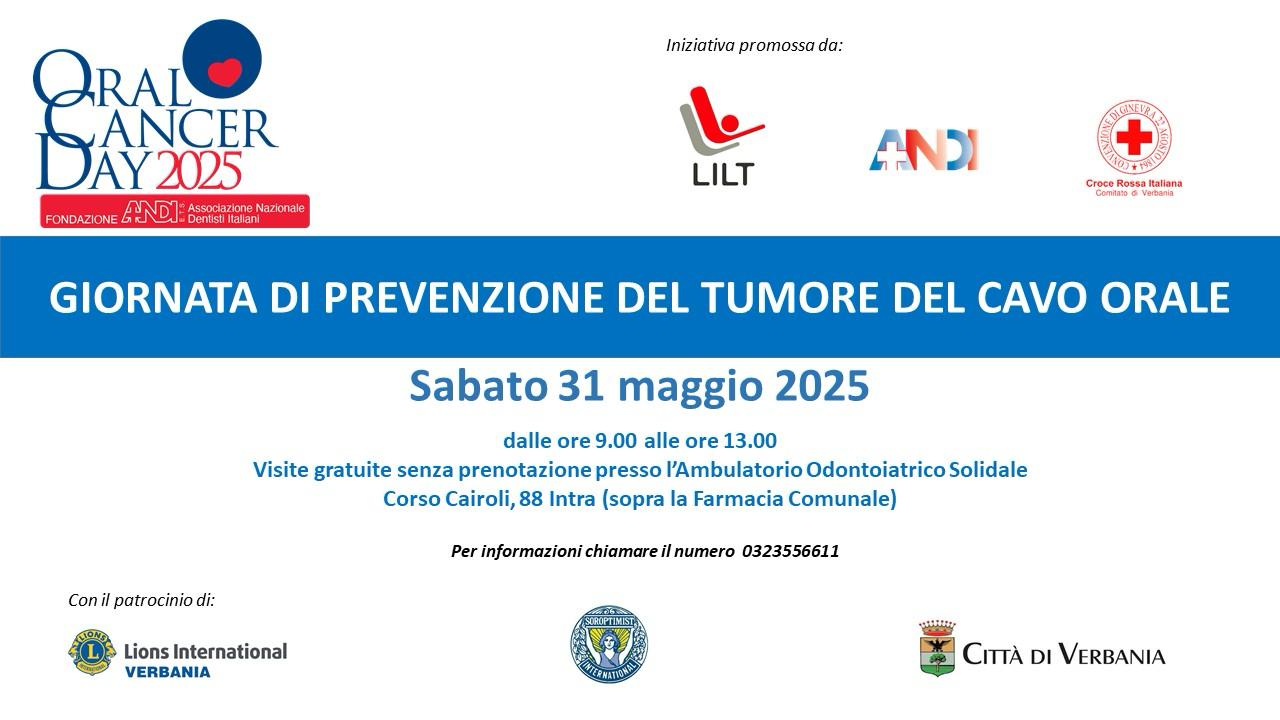 Sabato 31 maggio visite gratuite a Verbania per la prevenzione dei tumori al cavo orale