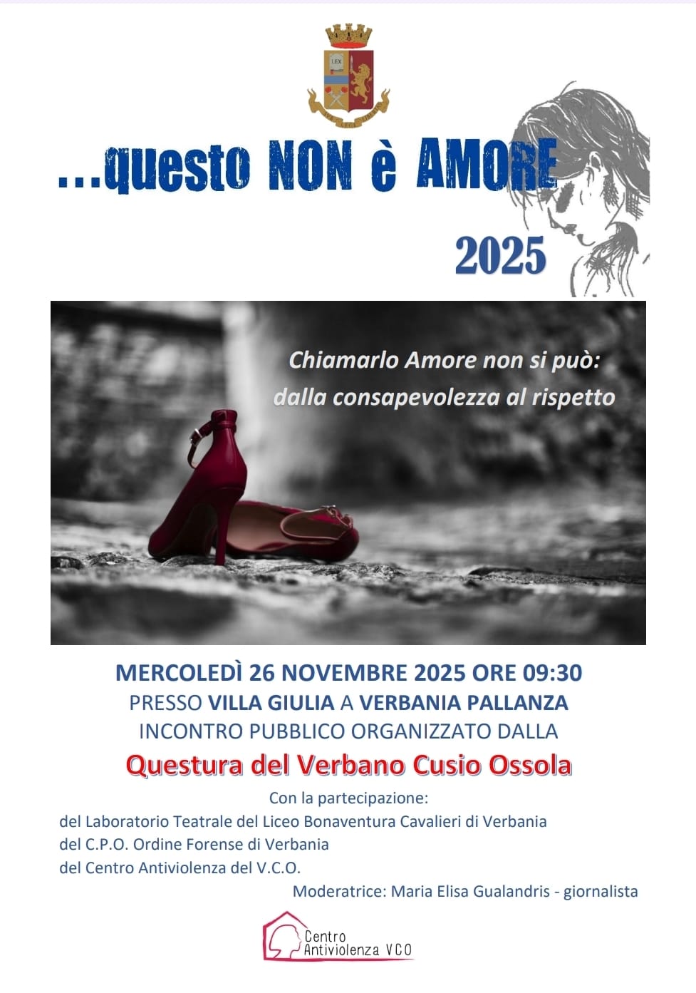 "Chiamarlo amore non si può", appuntamento il 26 novembre a Villa Giulia organizzato dalla Questura del Vco