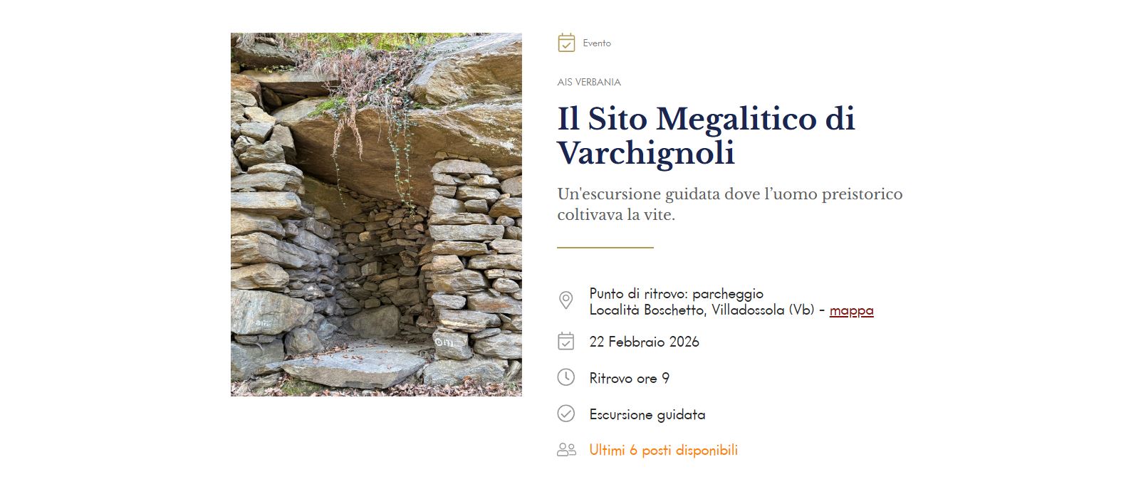 Con Ais Verbania domenica si va alla scoperta del sito di Varchignoli. Partiti 2 livelli di corso per sommelier