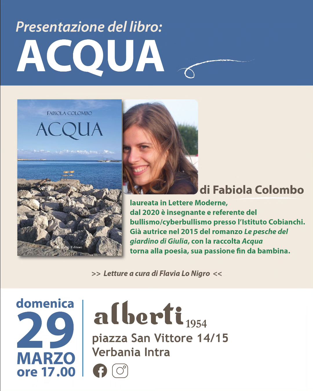 "Acqua" di Fabiola Colombo domani da Alberti a Verbania Intra
