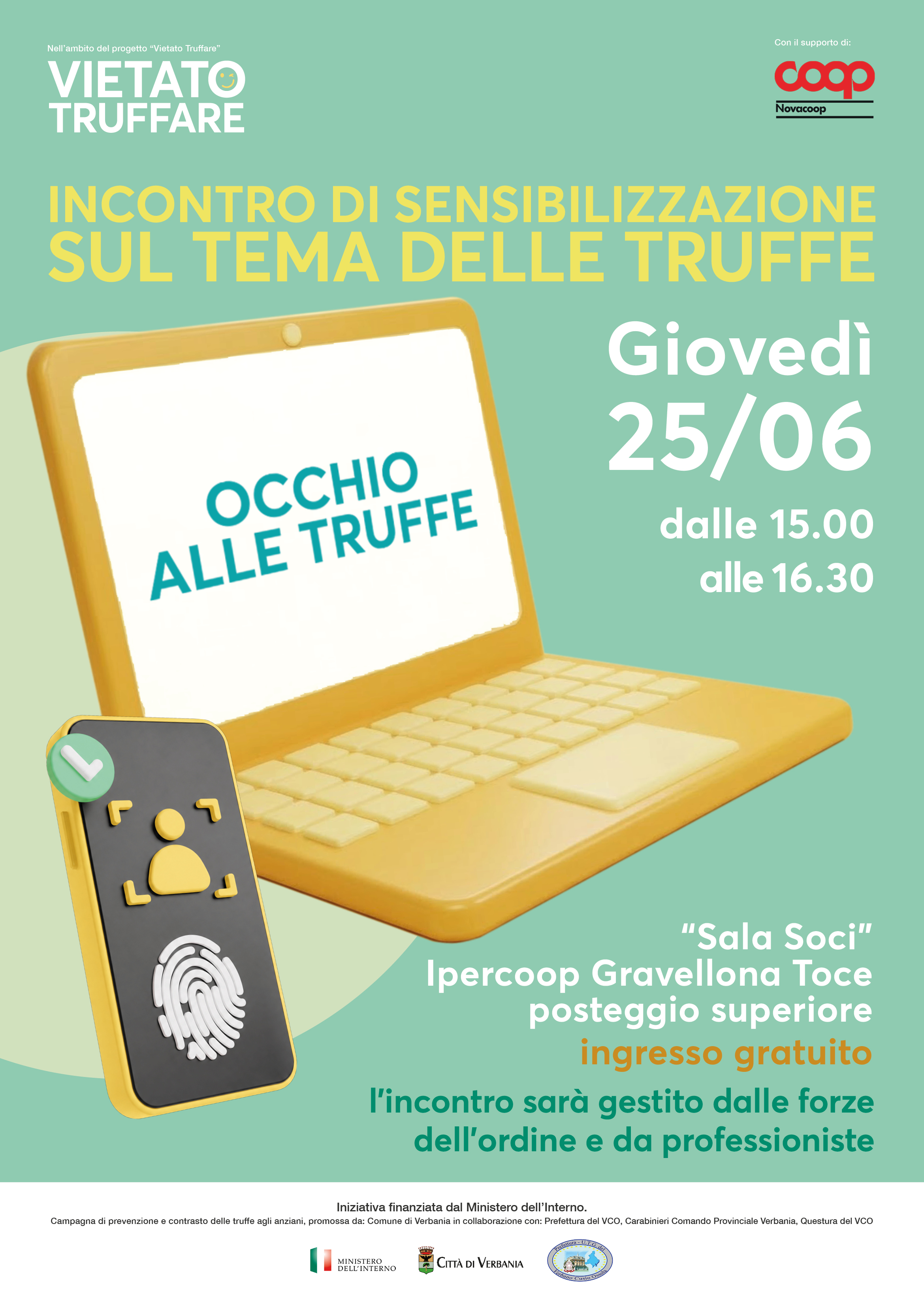 "Vietato truffare": appuntamento il 25 giugno nella sala soci dell'Ipercoop di Gravellona