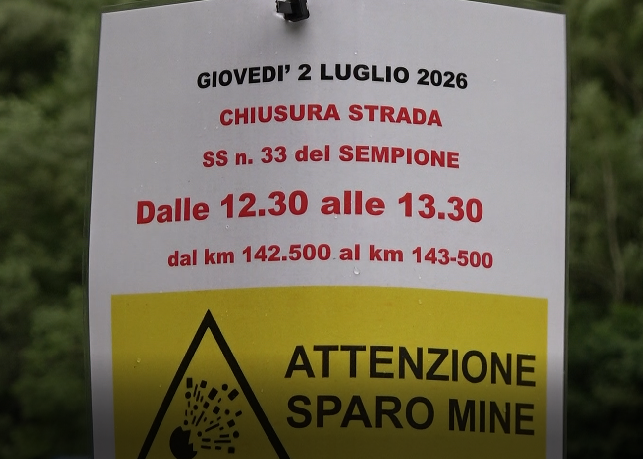 SS 33 chiusa dalle 12.30 alle 13.30 per operazioni di cava tra Iselle e Paglino
