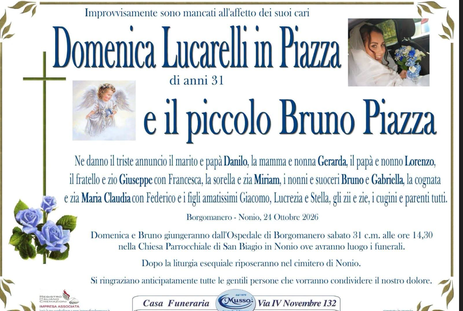 Domani a Nonio le esequie di Domenica Lucarelli e del piccolo Bruno