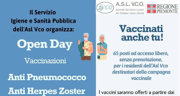 Tre open day vaccinali il 25, 26 e 27 aprile per Pneumococco e Herpes Zoster a Domodossola, Omegna e Verbania
